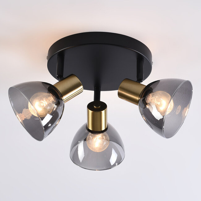 3-light ceiling spotlight Kyam - black with brass gold