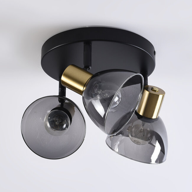3-light ceiling spotlight Kyam - black with brass gold