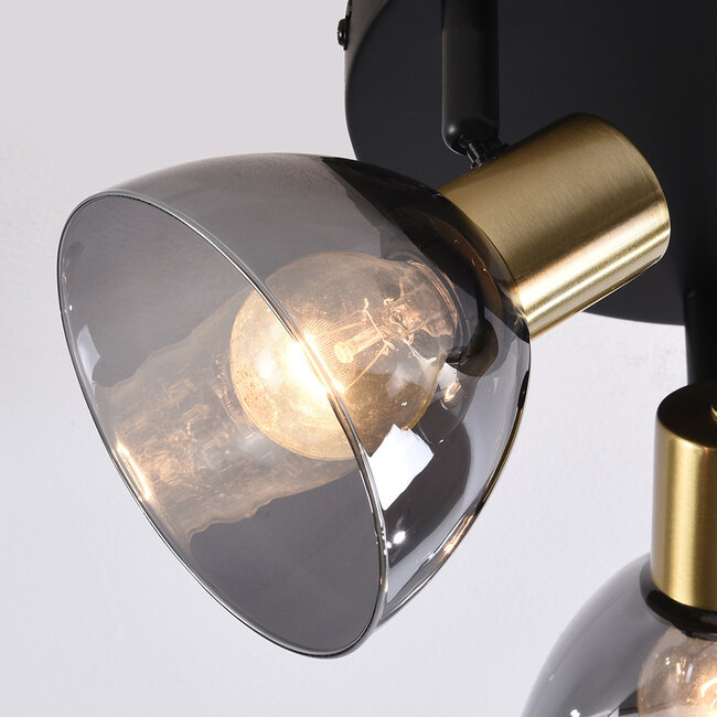 3-light ceiling spotlight Kyam - black with brass gold
