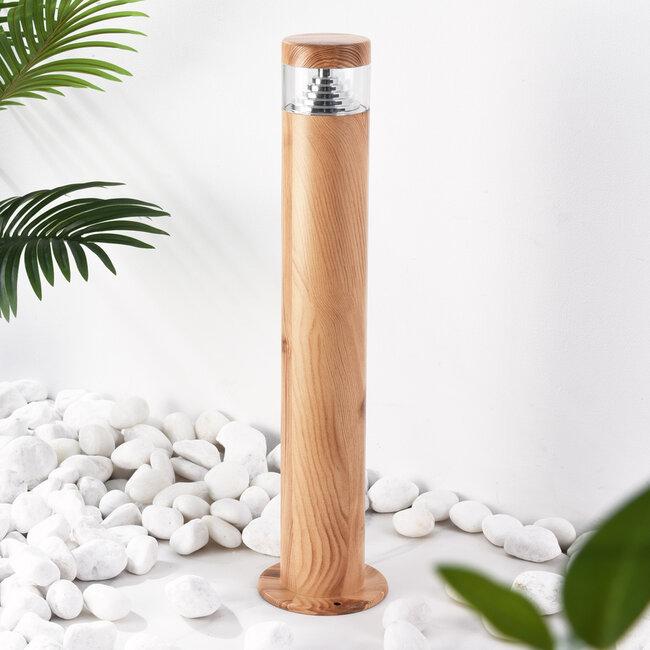 Tierra standing outdoor lamp in stainless steel - dark wood colour