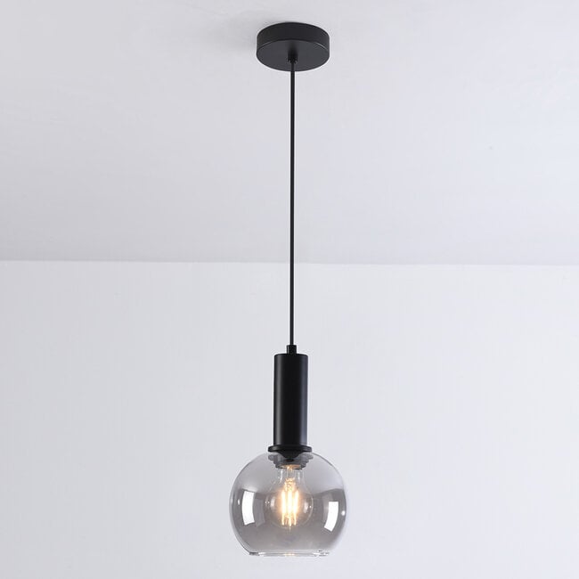 pendant light Inara - smoked glass and black, round shade