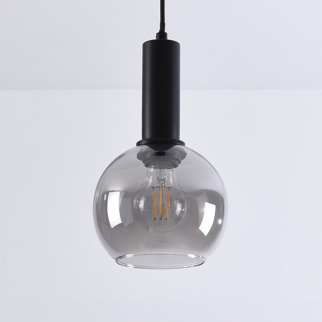 Inara pendant lamp with smoked glass, 1-light - Black