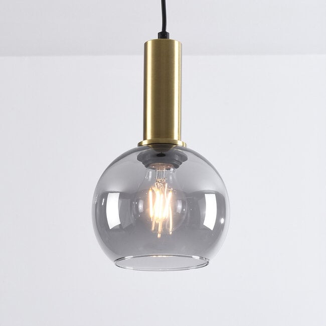 pendant light Inara - smoked glass and gold, round shade