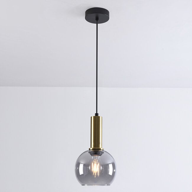 pendant light Inara - smoked glass and gold, round shade