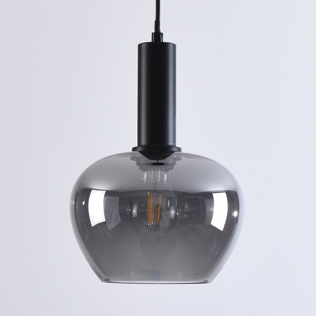 pendant light Ischa - apple-shaped smoked glass, black