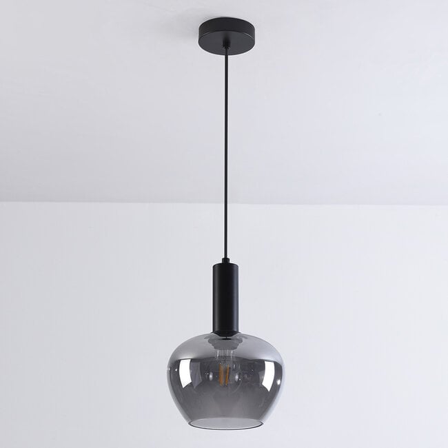 pendant light Ischa - apple-shaped smoked glass, black