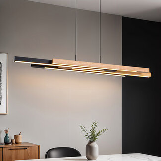 Designer lighting pendant lamp in Black with light wood and 3-step dimmer - Liana