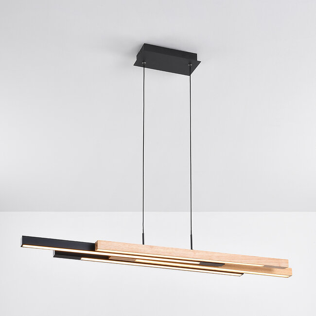 3-step dimmable LED pendant light Liana - black with light wood