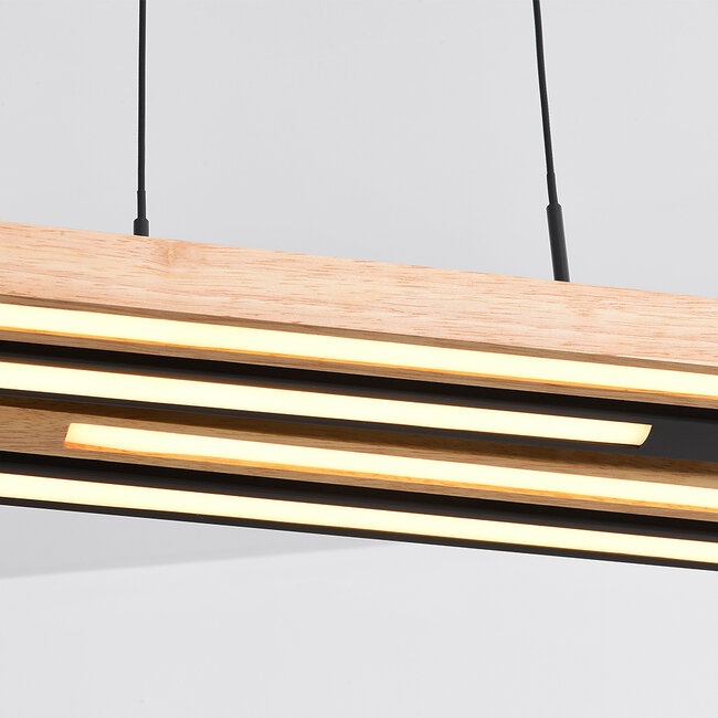 Designer lighting pendant lamp in Black with light wood and 3-step dimmer - Liana