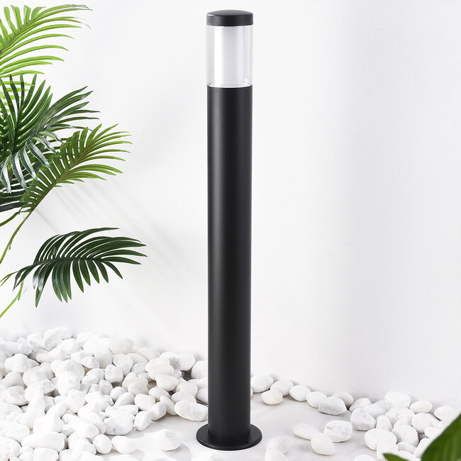 Standing outdoor lamp, black with opal white shade, 76 cm - Leandre