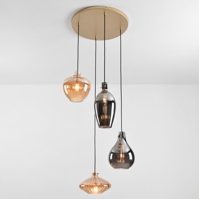 4-light pendant lamp with Amber and Smoke glass - Nisa