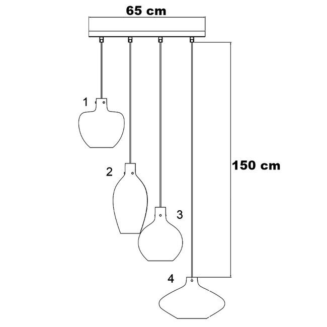 4-light pendant lamp with Amber and Smoke glass - Nisa