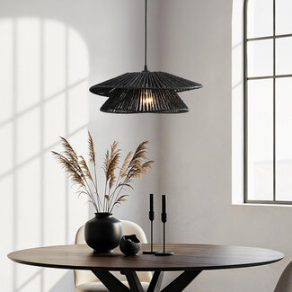 pendant light Osaka in hand-braided rope - black