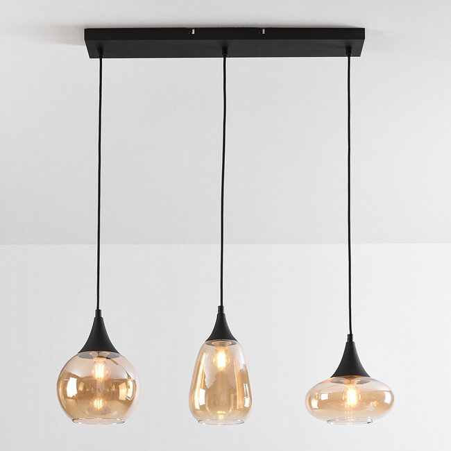 3-light pendant lamp with Amber glass - Lovi
