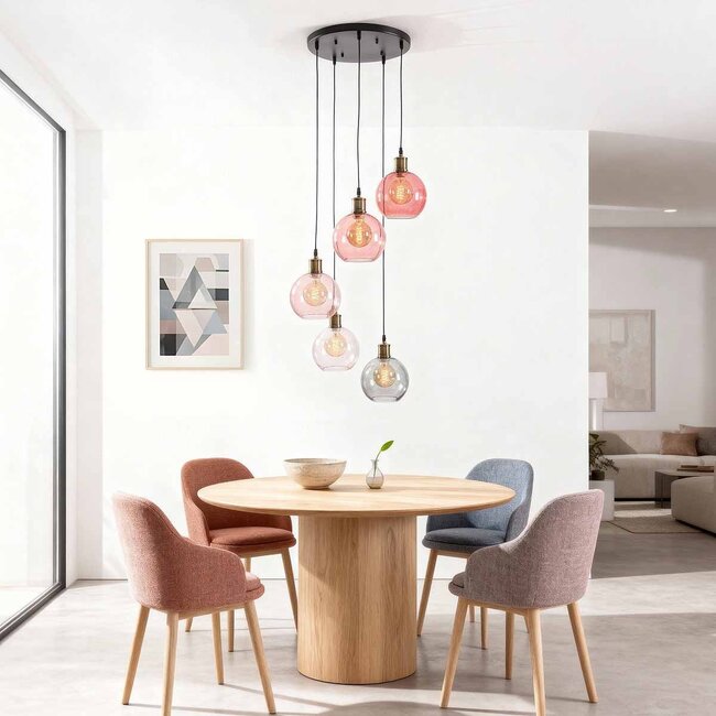 5-light pendant lamp with coloured glass - Liya