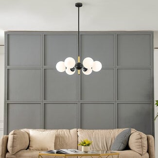 6-light pendant light Callie - black with opal glass