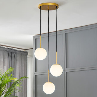 3-light pendant lamp Addy gold with opal white glass