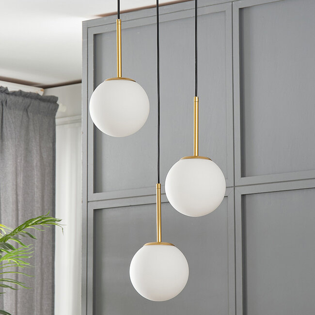 3-light pendant lamp Addy gold with opal white glass