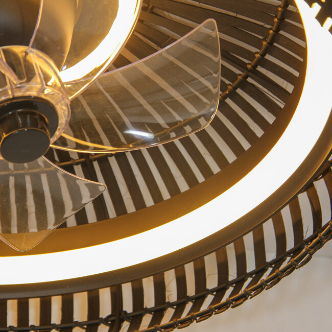 Ceiling fan, black with bamboo and adjustable colour temperature, Ø58 cm - Bamboozle