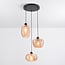 3-light pendant light Kaca - black with textured amber glass
