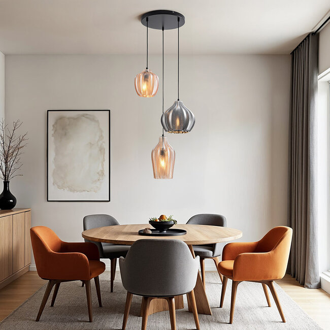 Pendant light Vidro with amber and smoked glass - textured detail