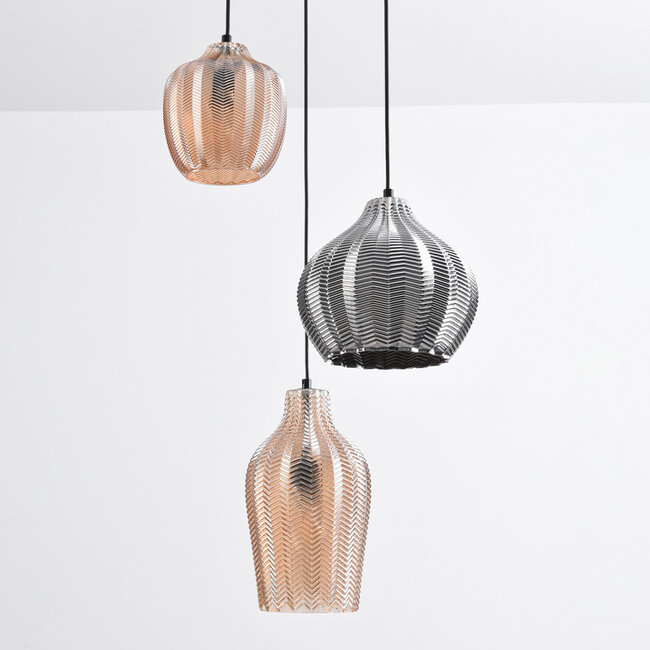 Pendant light Vidro with amber and smoked glass - textured detail