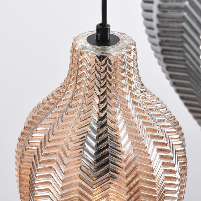Pendant light Vidro with amber and smoked glass - textured detail