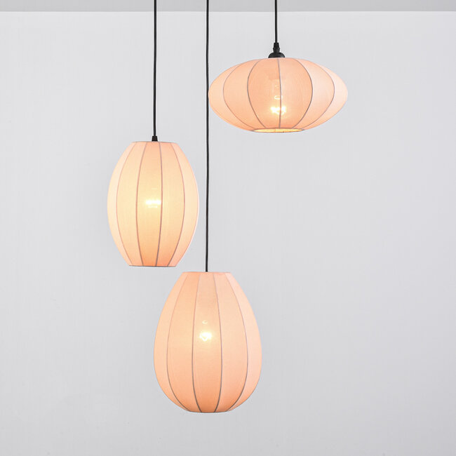 3-light pendant light Fabrica - nude pink fabric lanterns