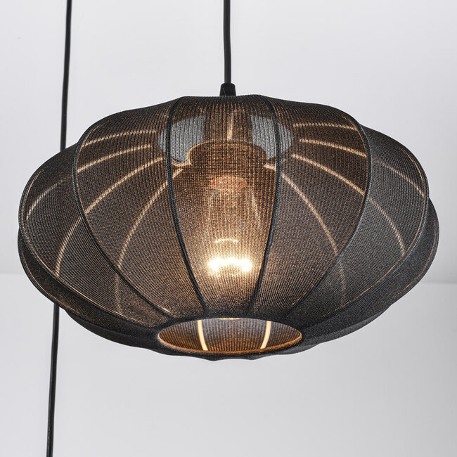 3-light Japandi pendant lamp with Black fabric lanterns - Fabrica