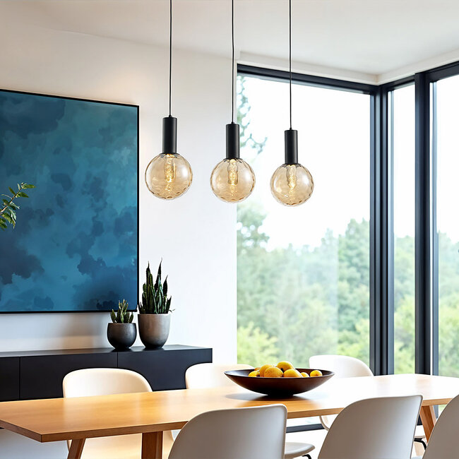 3-light pendant lamp Black with Amber glass - Anglina