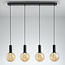4-light Black pendant lamp with Amber glass - Anglia