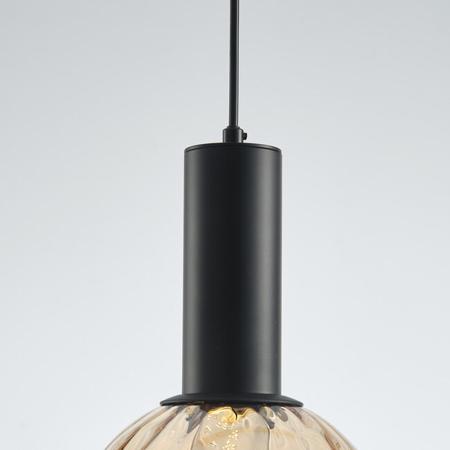 4-light Black pendant lamp with Amber glass - Anglia