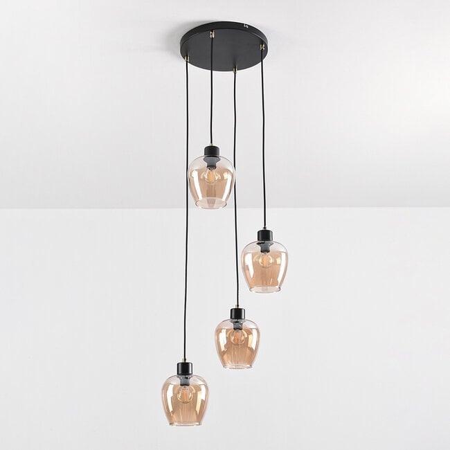 4-light pendant light Raleigh - amber glass