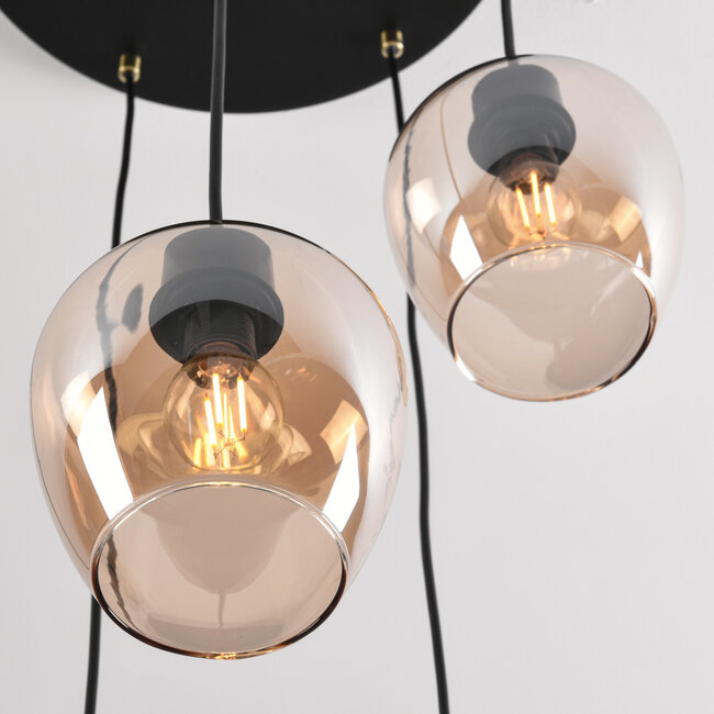 5-light pendant lamp with Amber glass - Glendale