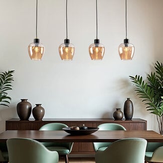 4-light pendant light Sanford - amber glass