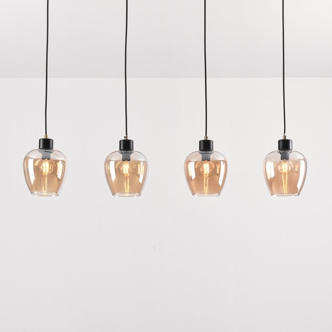 4-light pendant light Sanford - amber glass