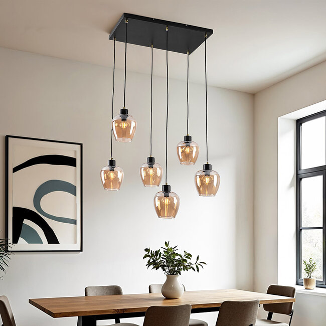 6-light pendant lamp with Amber glass - Arvada