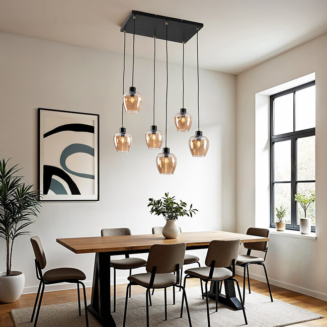6-light pendant lamp with Amber glass - Arvada