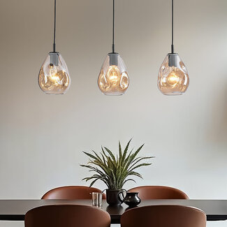 Modern pendant lamp in black with Amber glass Faliste - 3-light