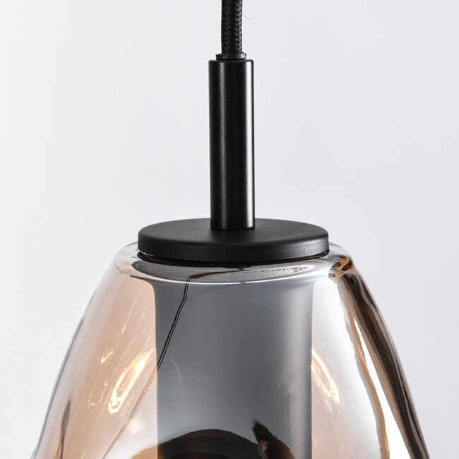 Modern glass pendant lamp, black with Amber glass, 4-light - Faliste