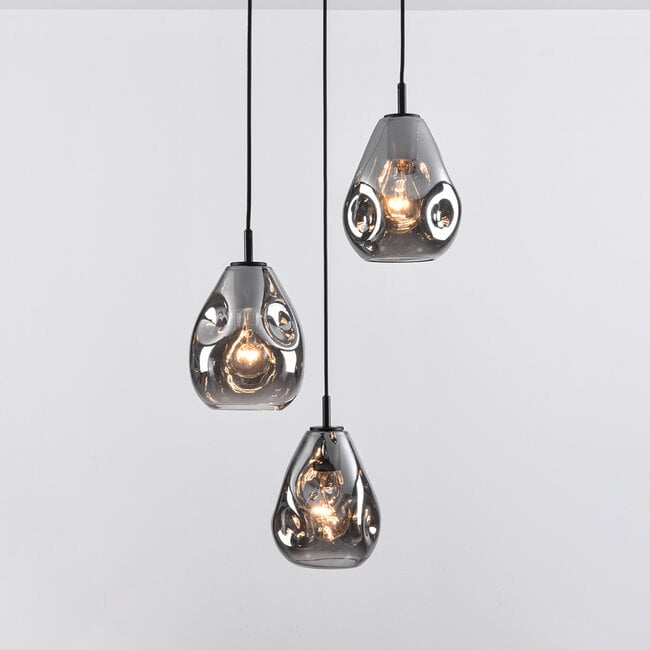 3-light pendant light Lainas - black with smoked glass