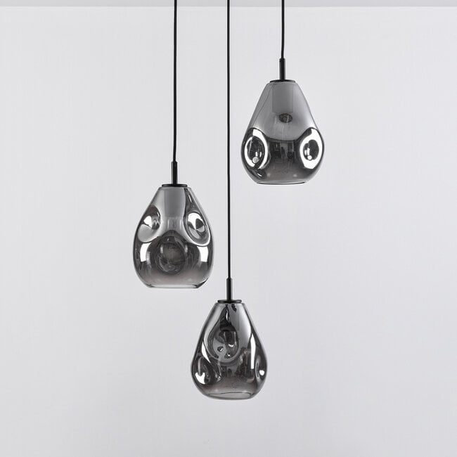 3-light pendant light Lainas - black with smoked glass