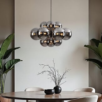 12-light pendant light Decadi - black with smoked glass