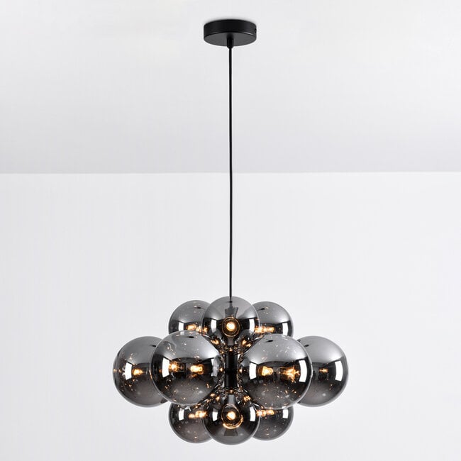 12-light pendant light Decadi - black with smoked glass