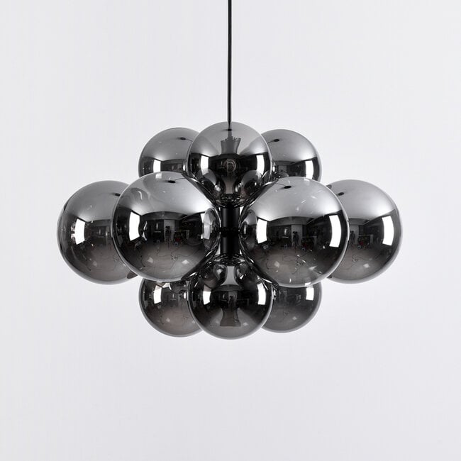 12-light pendant light Decadi - black with smoked glass
