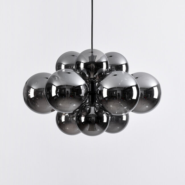 Designer lighting pendant lamp black with smoked glass, 12-light - Decadi