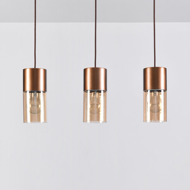 3-light pendant lamp coffee brown with Amber glass - Lungo