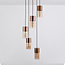 5-light designer pendant lamp in coffee brown with Amber glass - Cortado