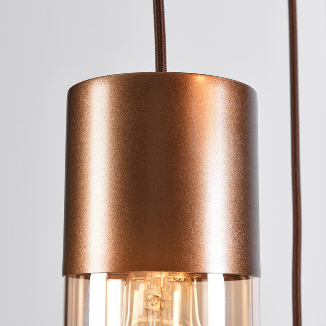 5-light designer pendant lamp in coffee brown with Amber glass - Cortado