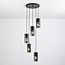 Industrial pendant lamp, black with smoked glass, 5-light - Cortado